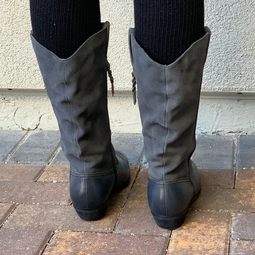 Wide Fit Distressed Charcoal Leather Cowboy Boots - Picture 6 of 6